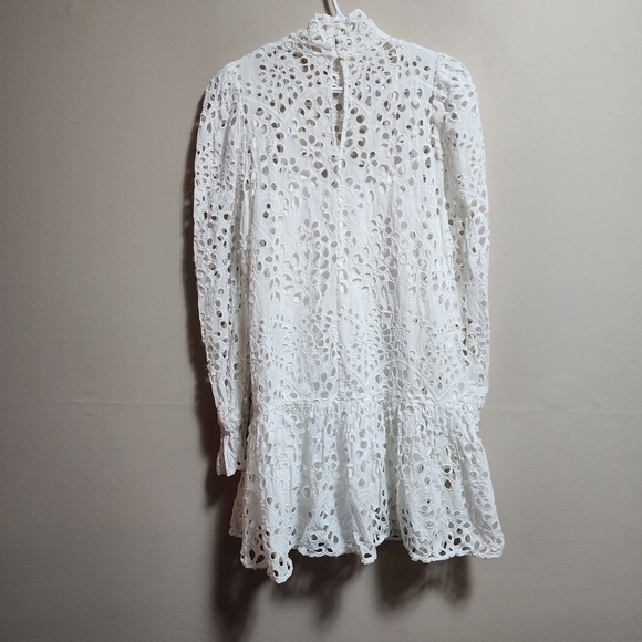 H&M eyelet embroidery puff long sleeves midi dress color white size XS - Picture 6 of 10
